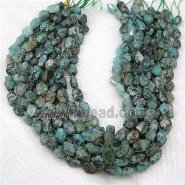 African Turquoise chip beads, green, faceted freeform