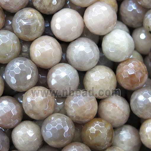 peach MoonStone beads, light electroplated, faceted round