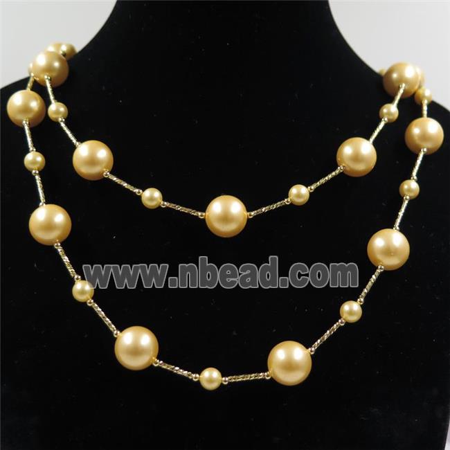 yellow Pearlized Shell necklace, round