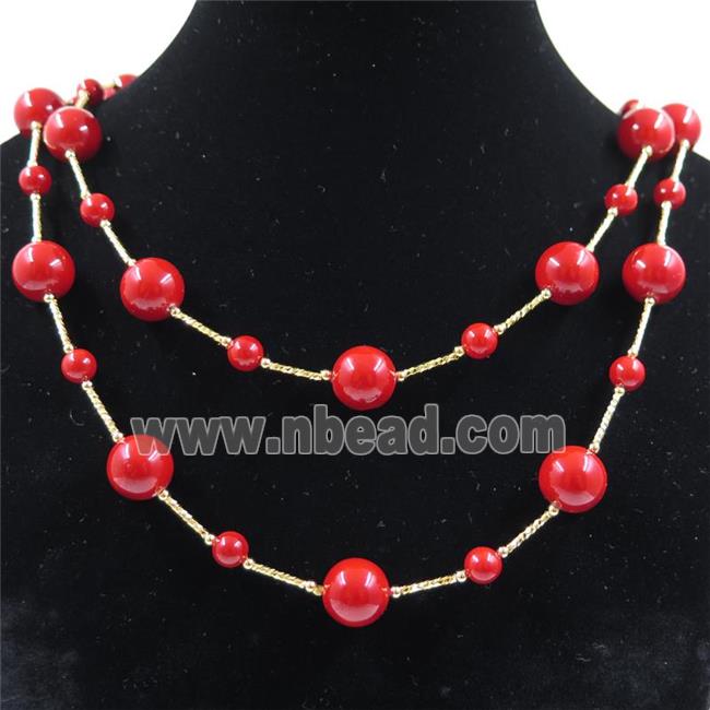 red Pearlized Shell necklace, round