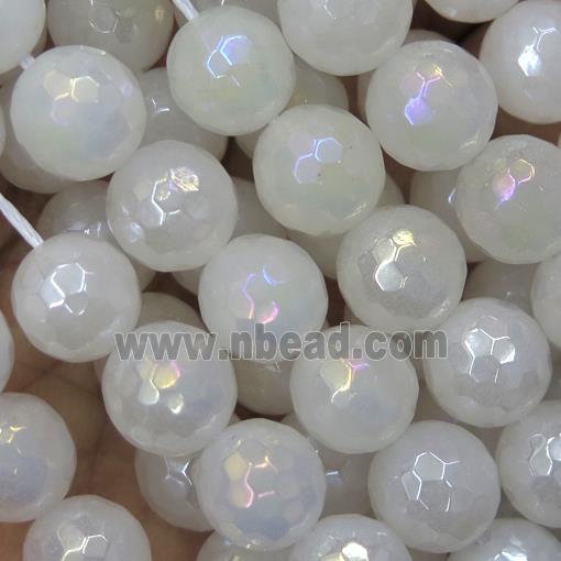 faceted round White Jasper beads, AB-color plated