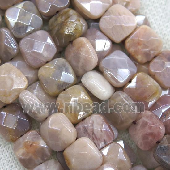peach MoonStone beads, faceted square, AB color plated