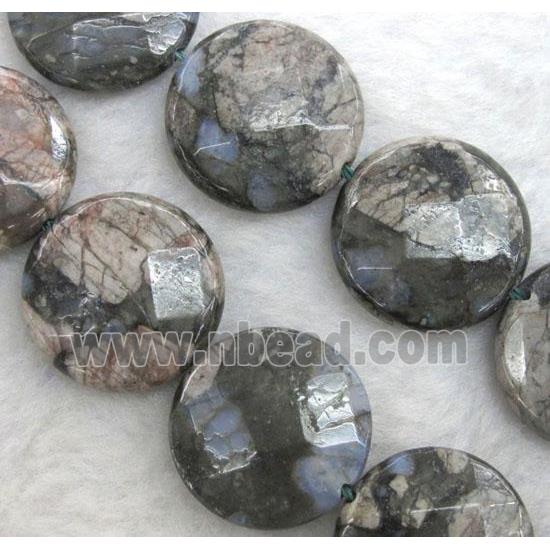 gray opal stone bead, faceted flat round