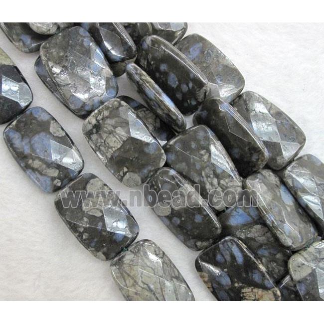 gray opal stone bead, faceted rectangle