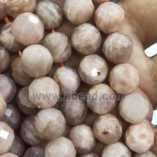 peach SunStone beads ball, faceted round