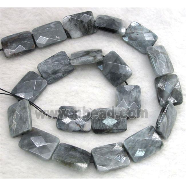 natural hawk Eye Stone bead, faceted rectangle