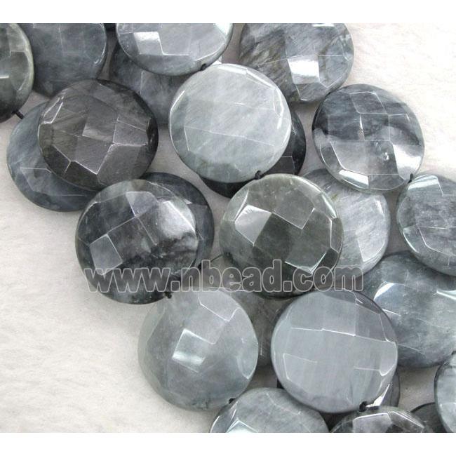 natural Eagle Eye Stone beads, faceted flat-round
