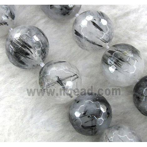 Black Rutilated Quartz beads, faceted round, Grade-AA