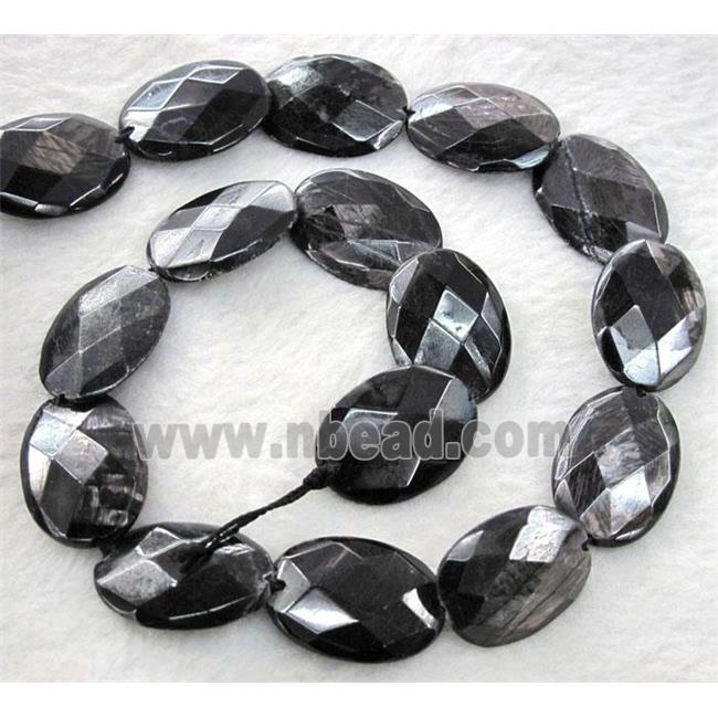 hypersthene beads, faceted oval