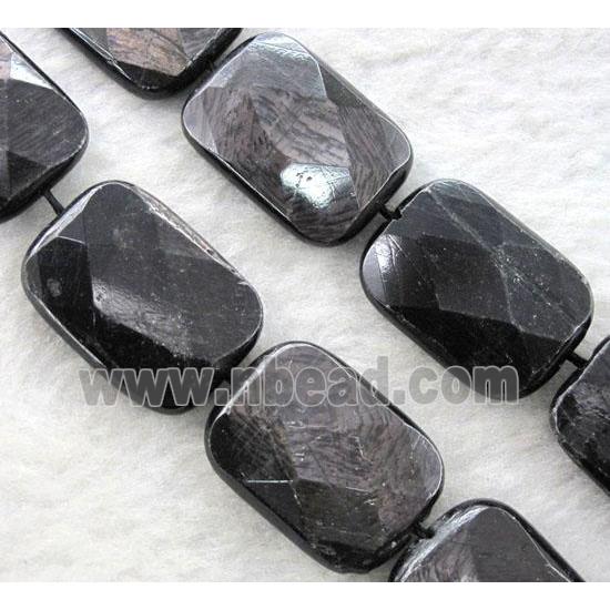 black hypersthene bead, faceted rectangle