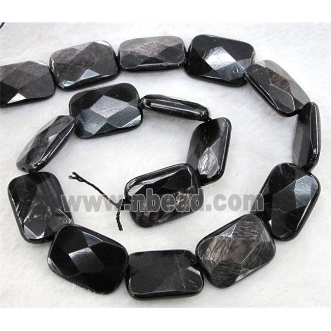 black hypersthene bead, faceted rectangle