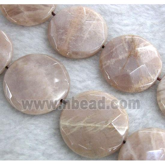 Sunstone beads, faceted flat-round