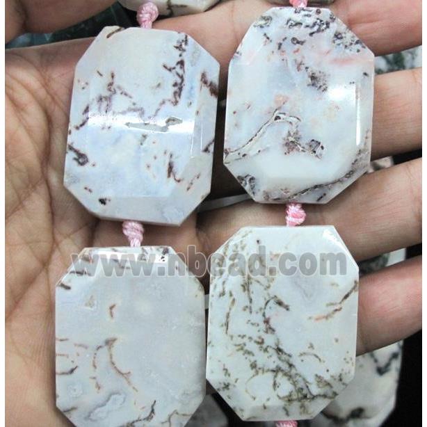 white dendrite tree agate beads, faceted rectangle