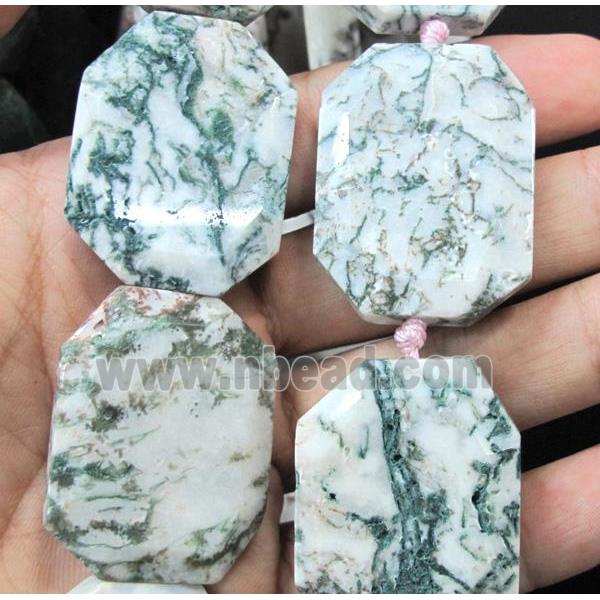green tree agate beads, faceted rectangle
