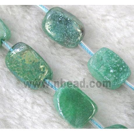 druzy quartz beads, freeform, green electroplated