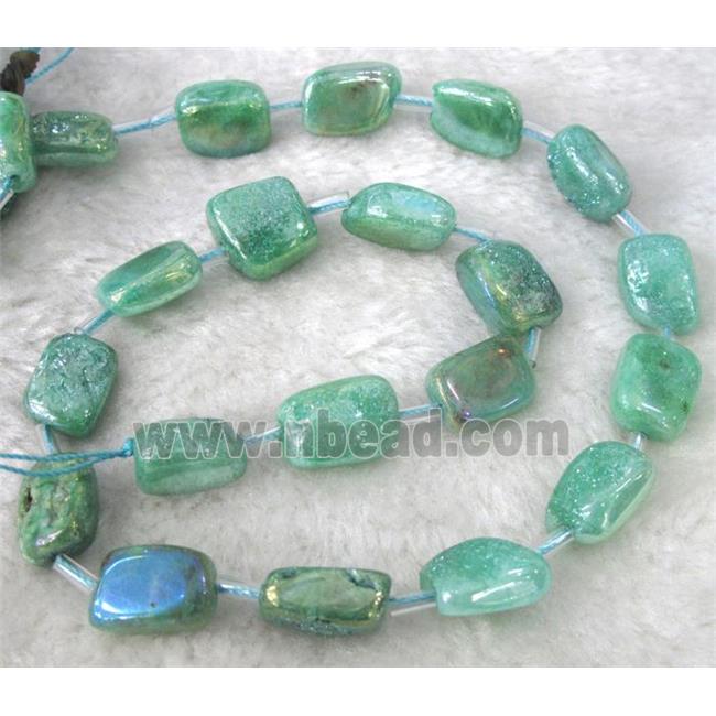 druzy quartz beads, freeform, green electroplated