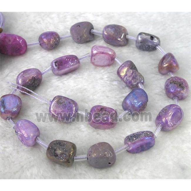 druzy quartz beads, freeform, lavender electroplated