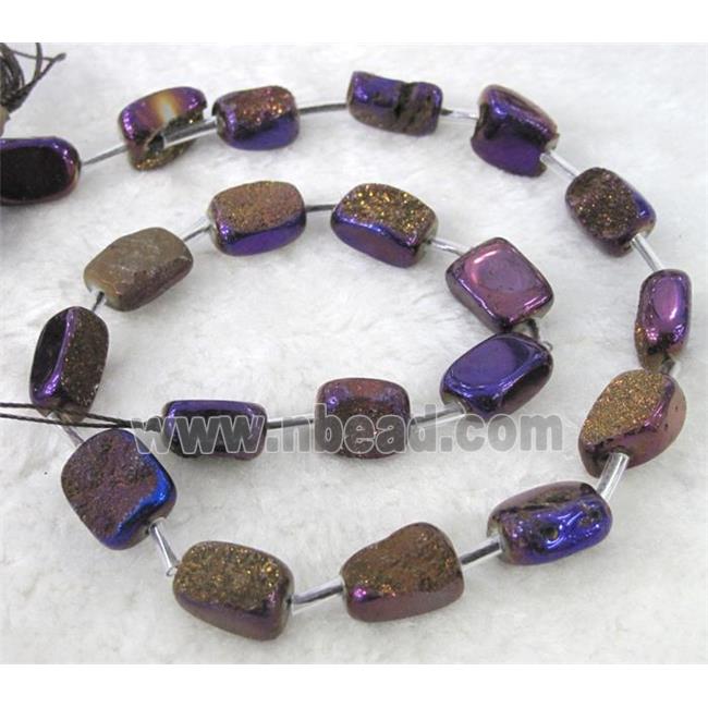 druzy quartz beads, freeform, purple electroplated