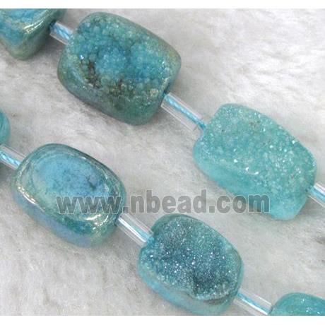druzy quartz beads, freeform, blue electroplated
