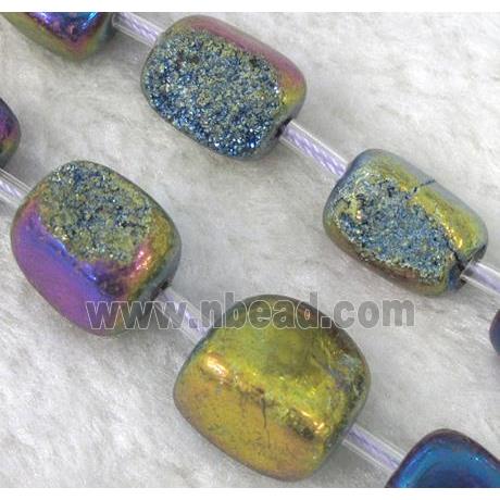 druzy quartz beads, freeform, rainbow electroplated