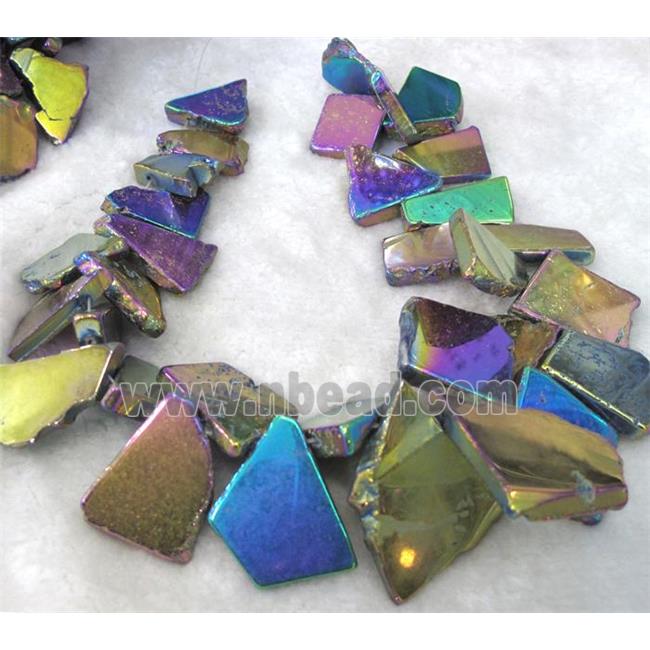 agate slice beads, freeform, rainbow electroplated