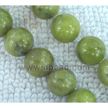 Chinese Nephrite Jade Beads Olive Smooth Round
