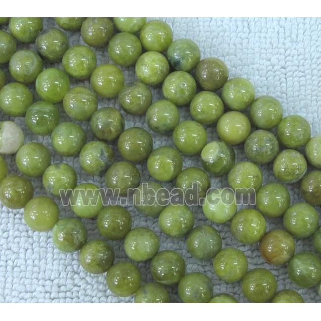 Chinese Nephrite Jade Beads Olive Smooth Round
