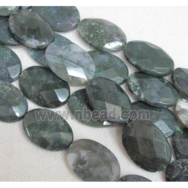 moss agate bead, faceted oval