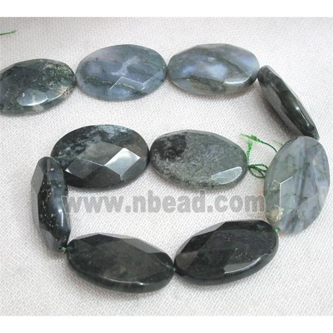 moss agate bead, faceted oval