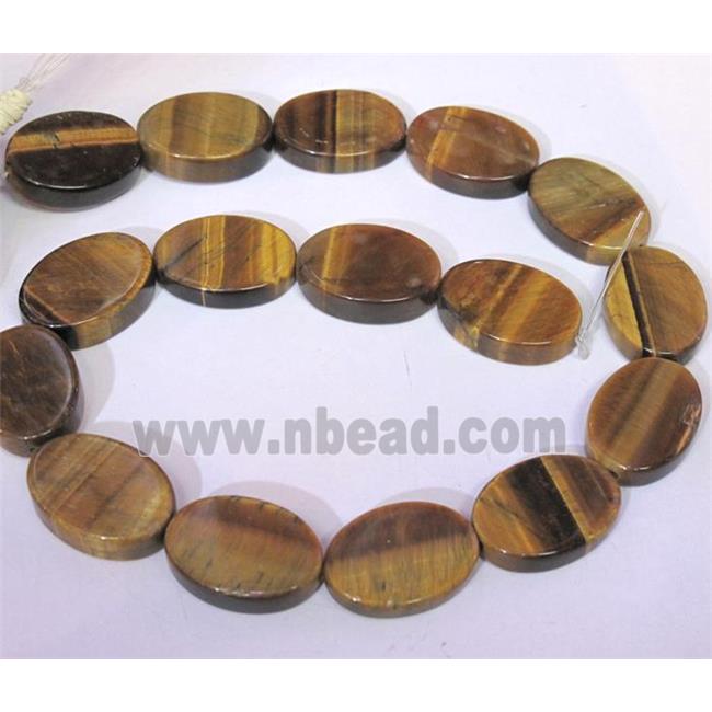 yellow tiger eye beads, oval, flat