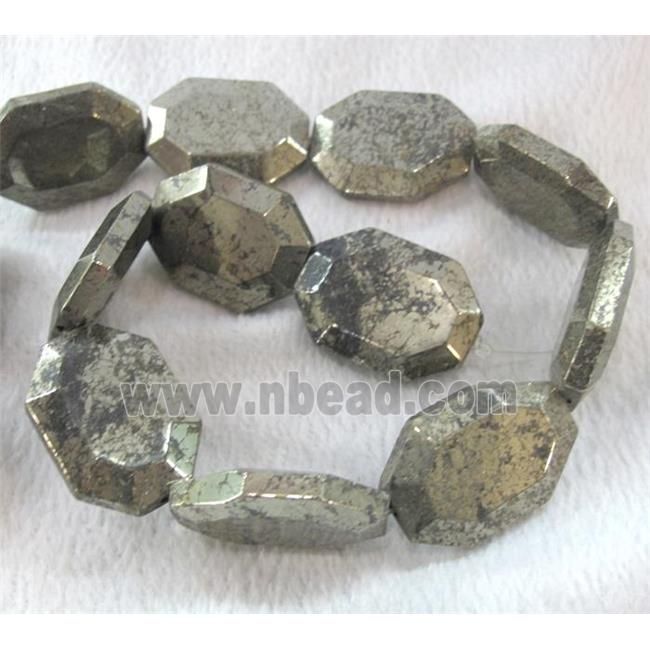 pyrite bead, faceted oval