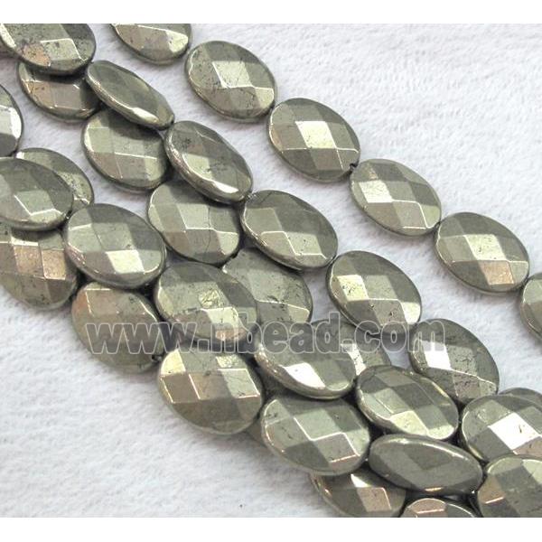 pyrite bead, faceted flat oval