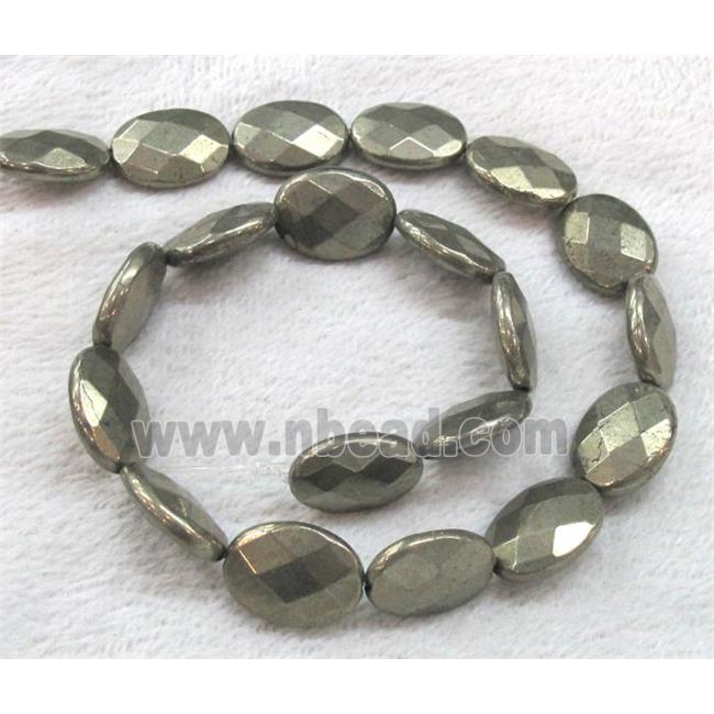 pyrite bead, faceted flat oval
