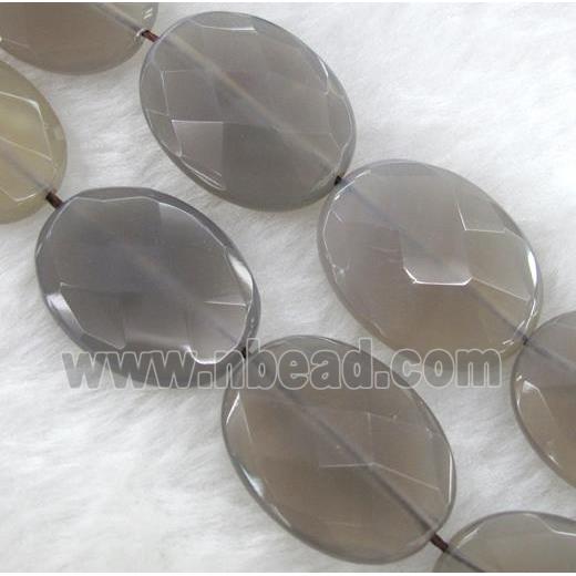 grey moonstone bead, faceted flat oval