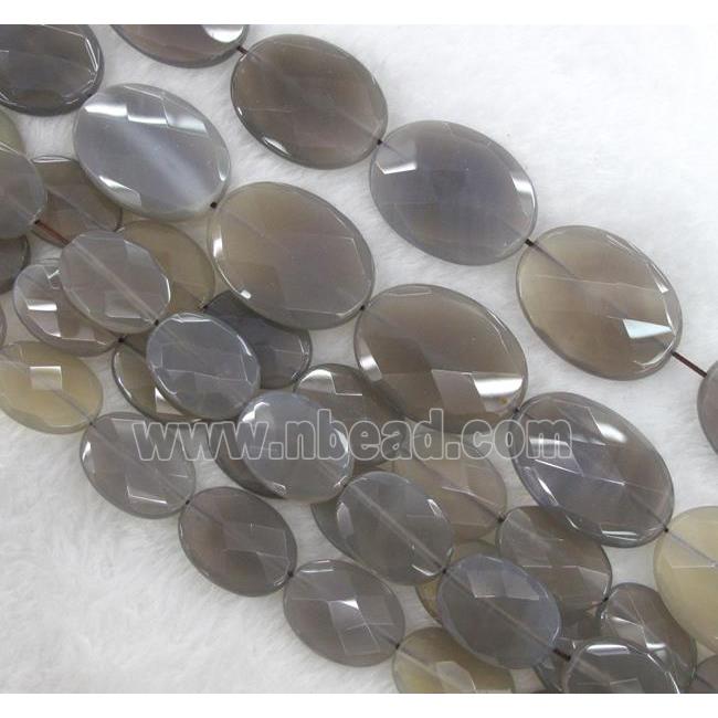 grey moonstone bead, faceted flat oval