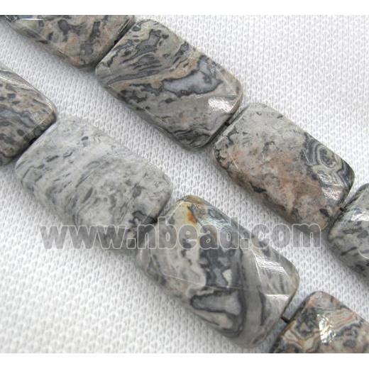 grey picture jasper bead, faceted rectangle