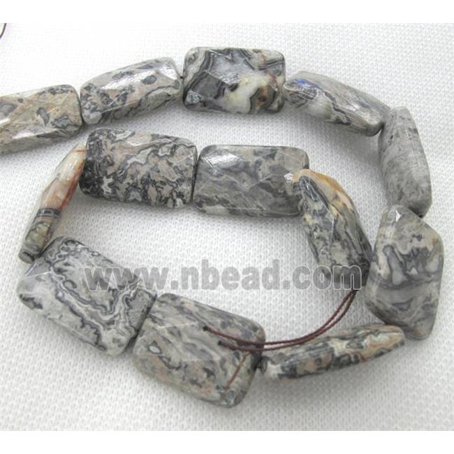 grey picture jasper bead, faceted rectangle