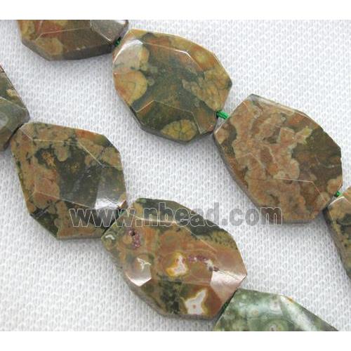 green Rhyolite beads, faceted freeform