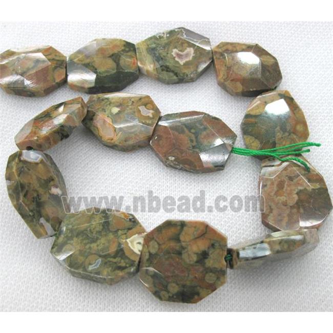 green Rhyolite beads, faceted freeform