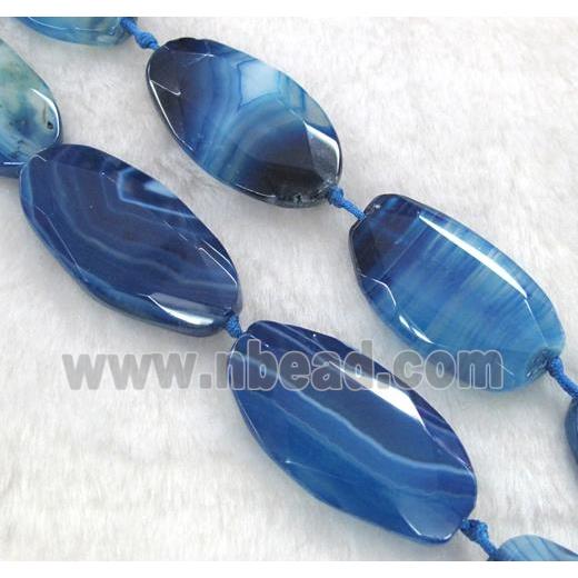 blue striped Agate beads, faceted oval