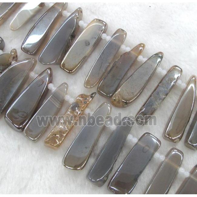rock agate beads, stick, silver electroplated