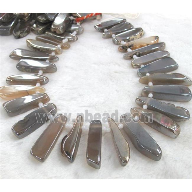 rock agate beads, stick, silver electroplated
