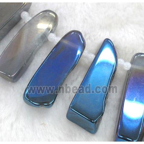 rock agate beads, stick, blue electroplated