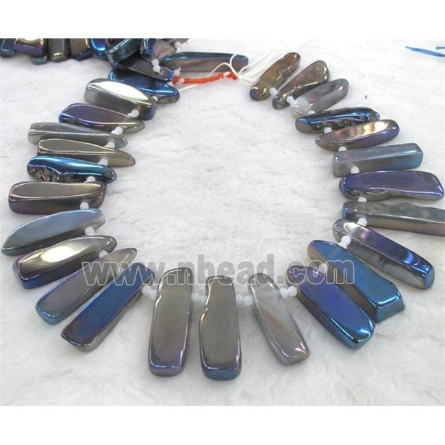 rock agate beads, stick, blue electroplated