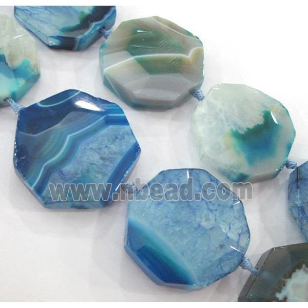 druzy agate beads, faceted flat-round, blue