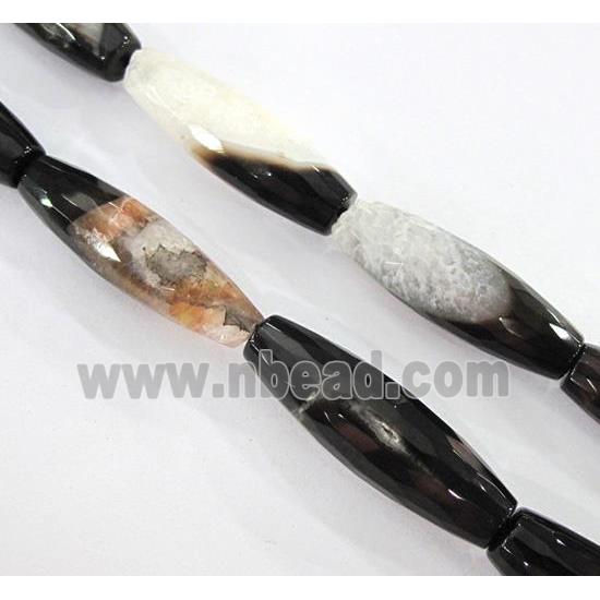 agate bead, faceted barrel