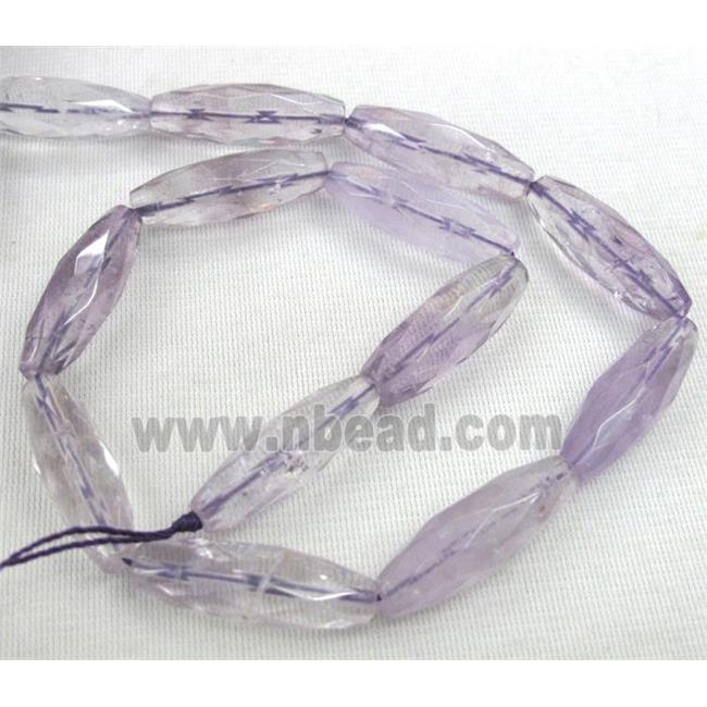 amethyst quartz bead, faceted barrel, lt.purple