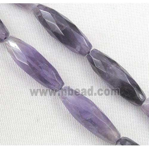 amethyst beads, faceted barrel, purple