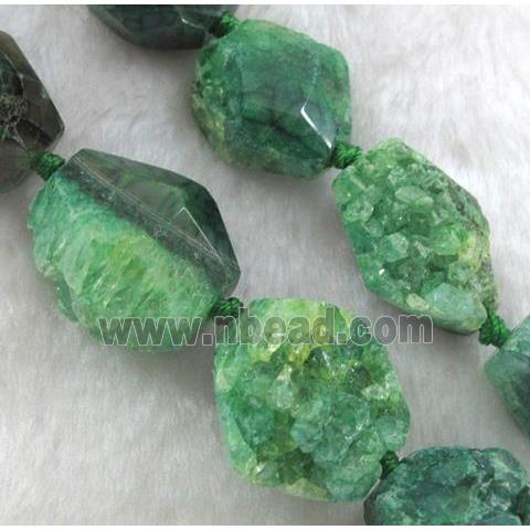 green druzy agate beads, freeform