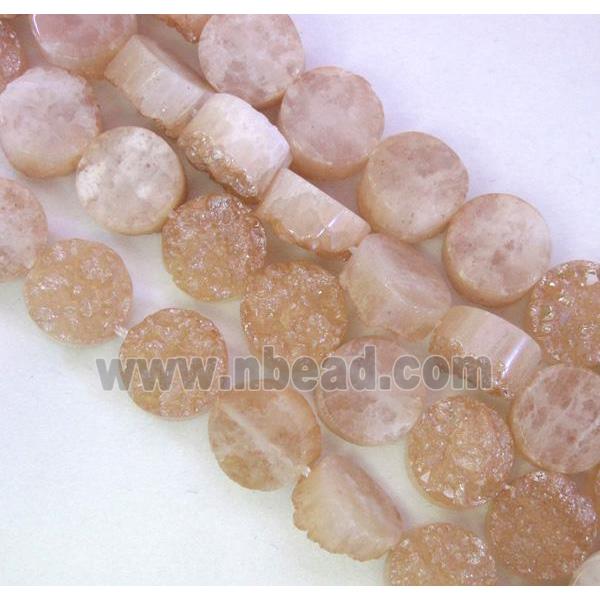 Agate Druzy circle beads, gold champagne